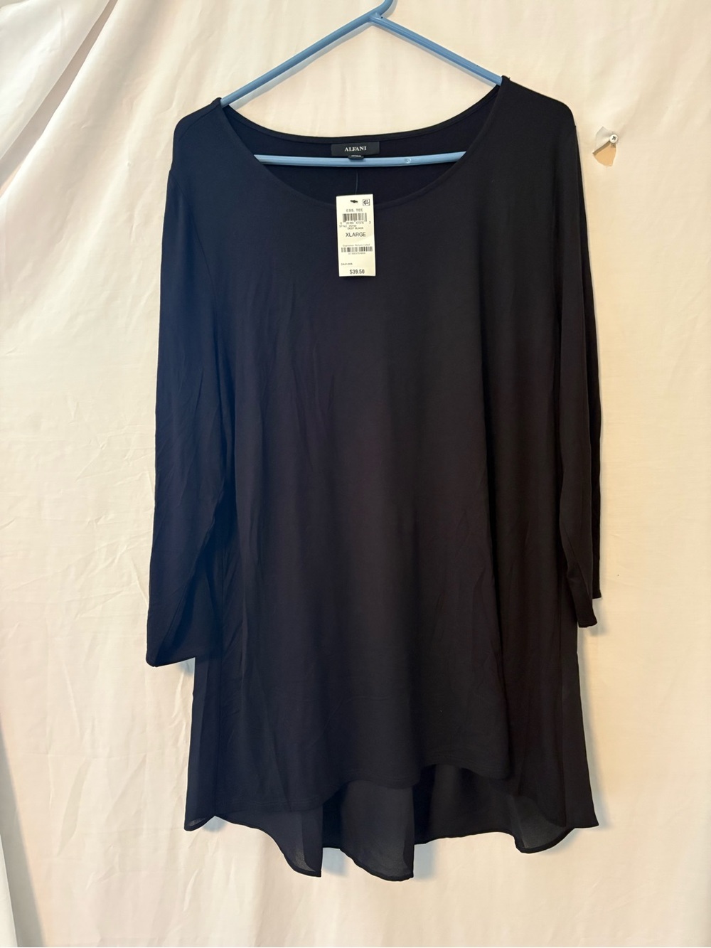 Alfani Black Long-Sleeve Scoop Neck Tunic with Half Sheer Back